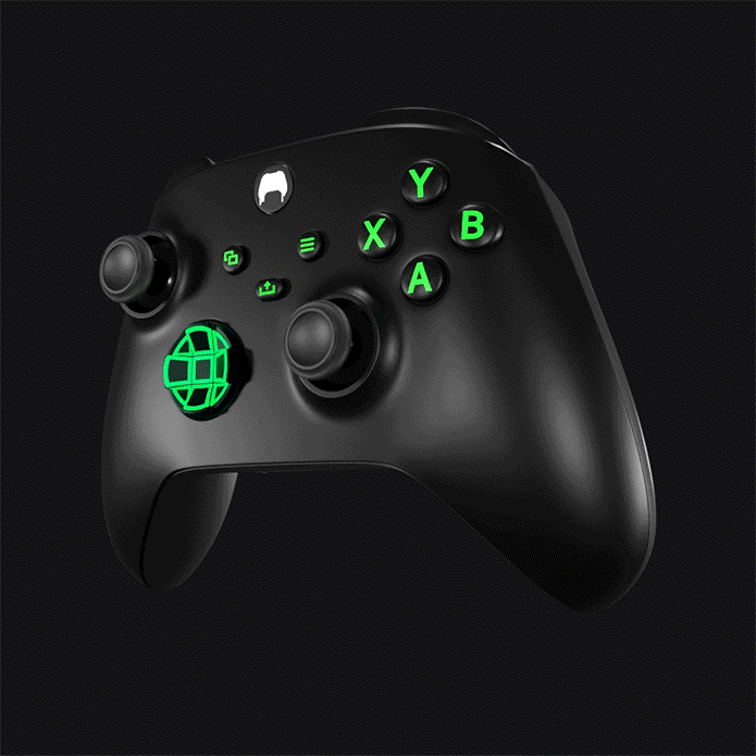 LED Stealth Edition Custom Xbox Controller. Angled View.